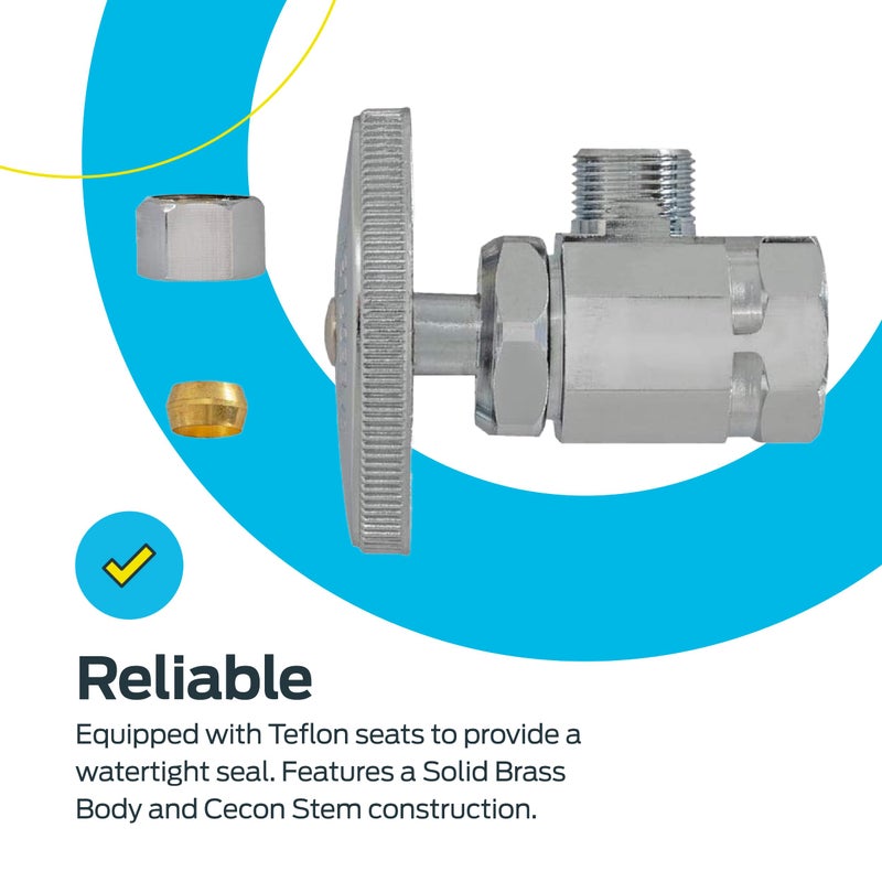 Eastman 1/2 Inch FIP x 3/8 Inch OD Compression Multi-Turn Angle Stop Valve with Brass Stem, Brass Plumbing Fittings, Chrome, 10809LF - Image 4